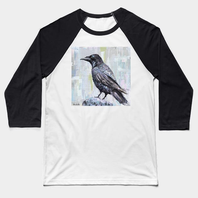 The Raven - Digital Oil Painting with Gray and Pastel Background Baseball T-Shirt by ibadishi